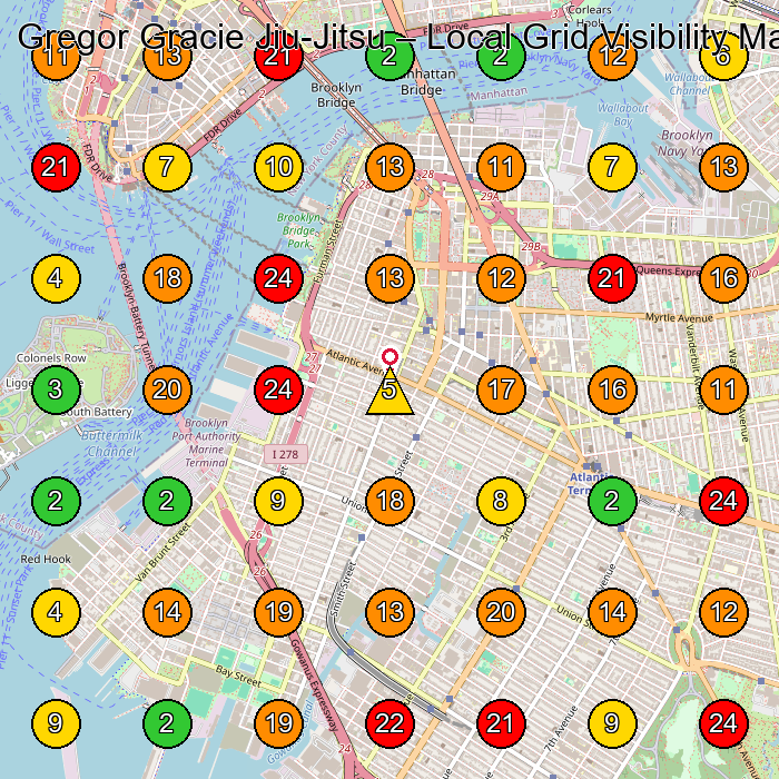 Gregor Gracie Jiu-Jitsu Martial Arts School GeoGrid ranking map for Brooklyn NY